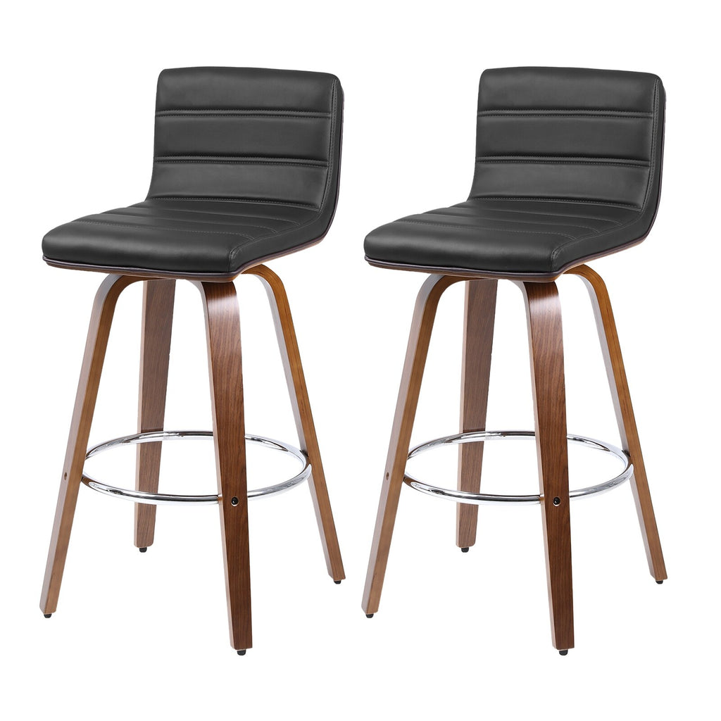 Swivel Wood Bar Stools PU Leather Upholstered Counter Stools Set of 2 Black Total Height 39.4" S442