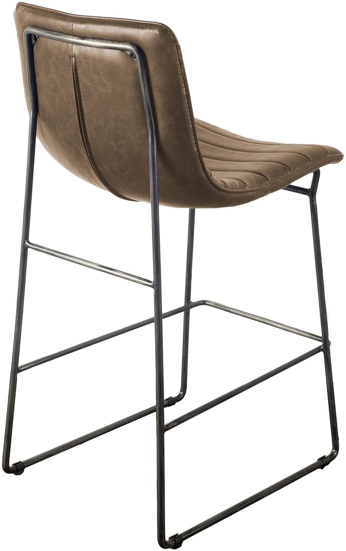 Brown Leather Seat Black Metal Frame Stool I463548