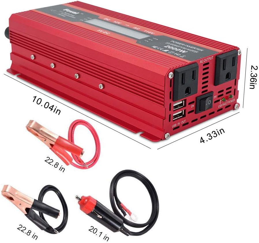 Power Inverter 1000W/2000W Dual AC Outlets Dual USB Charging Ports DC 12V to 110V AC Car Converter with Digital Display Pack of 2 R179