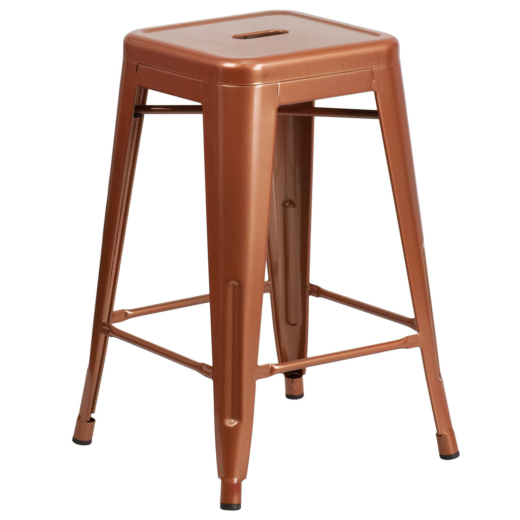 Metal Square Backless Stool (Green) F14590