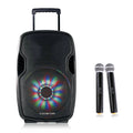 15-inch 2-Way Portable PA Speaker with Built-in Rechargeable Battery, 2 Wireless Mics, Bluetooth, USB, SD Card Reader, LED G421