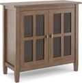 Rustic Natural Aged Brown Solid Wood Low Storage Cabinet with 2 Adjustable Shelves and Tempered Glass Door J854