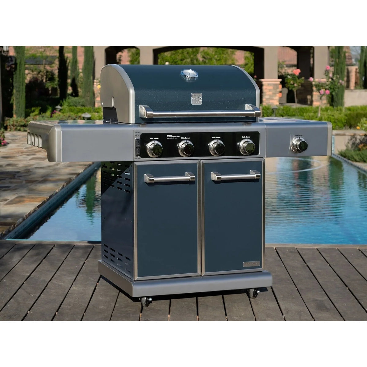 4 Burners Gas Grill with Side Burner, 64,000-BTU, Gunmetal P638