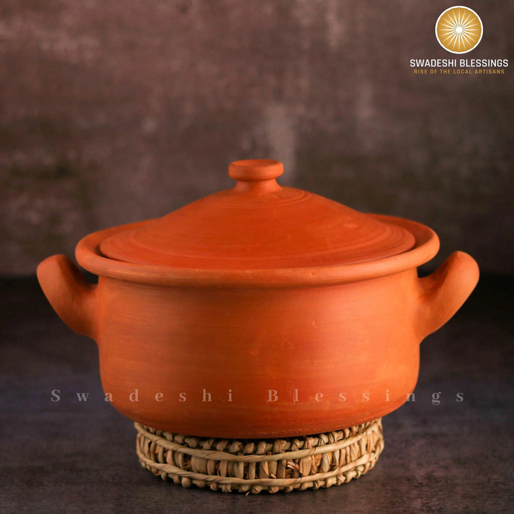 Unglazed Clay Pot with Lid Combo 2.5 & 3.5L Earthen Kadai D746