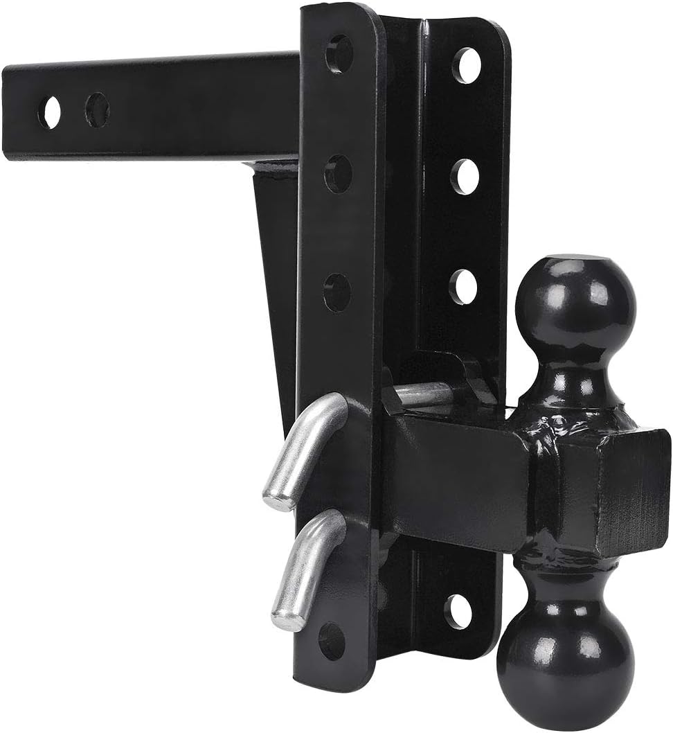 Adjustable Trailer Hitch Ball Mount, 2’’ Receiver, 8’’ Drop/Rise, Dual Balls, 10,000 lbs Capacity, Black Powder Coated Steel W88904
