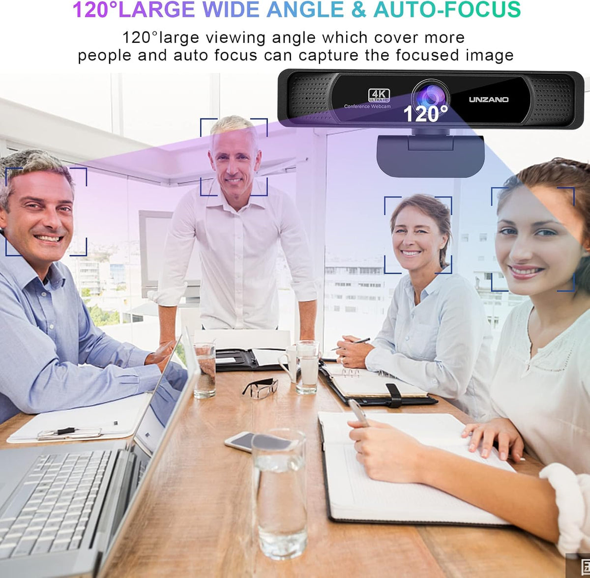 4K Webcam with Remote Control, Full HD, Auto-Focus 120° Wide Angle, Dual Noise Reduction Mics, Pack of 2 Q6034