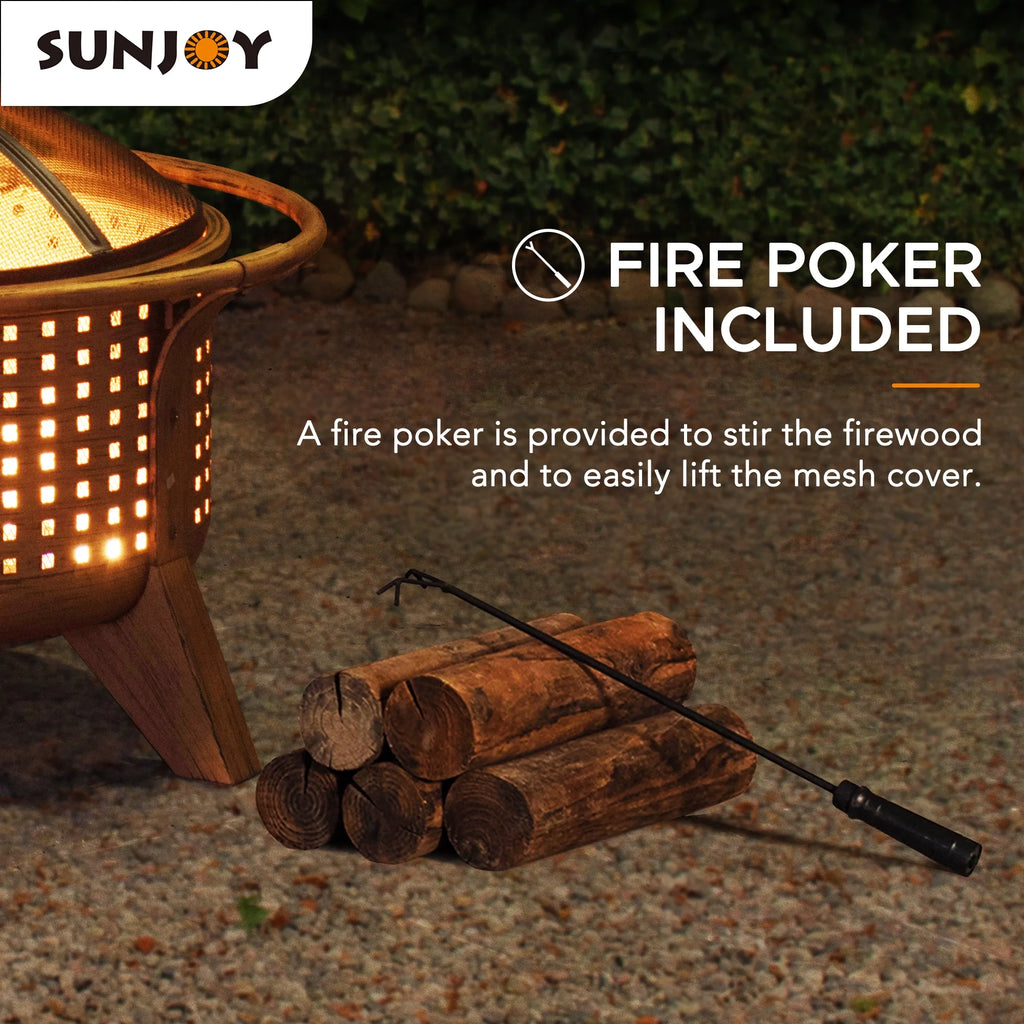 30 in. Round Steel Wood-Burning Fire Pit with Spark Screen and Poker V969467