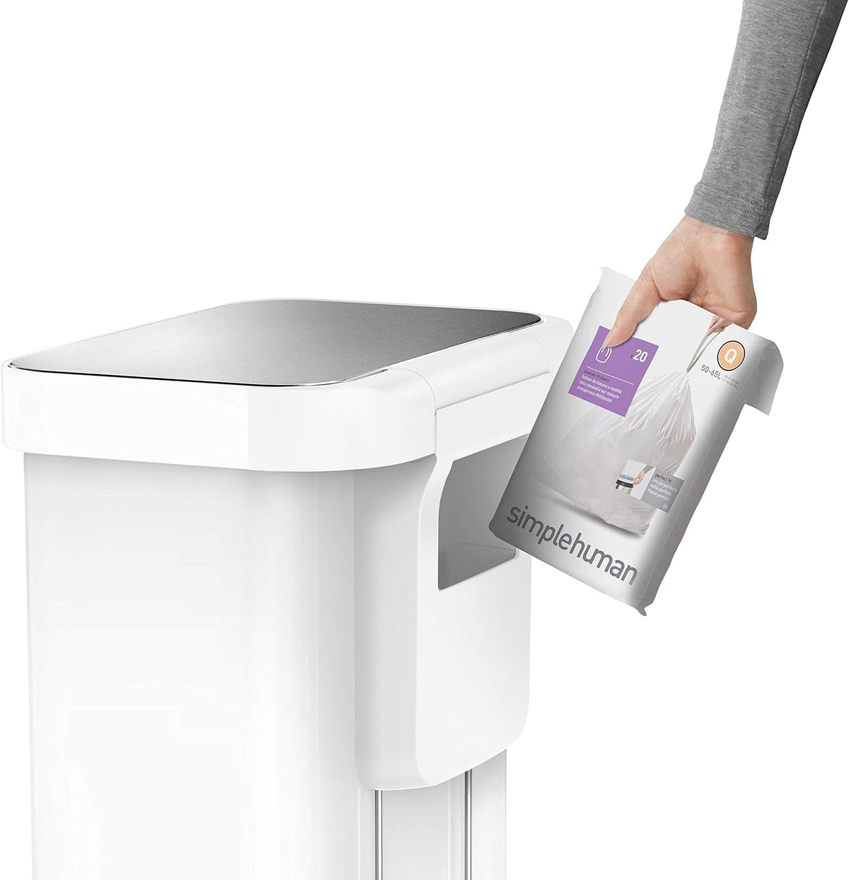 55 Liter White Stainless Steel Kitchen Step Trash Can F2191