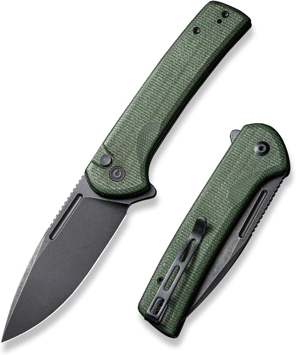 Black Micarta Button Lock Folding Knife Q92488