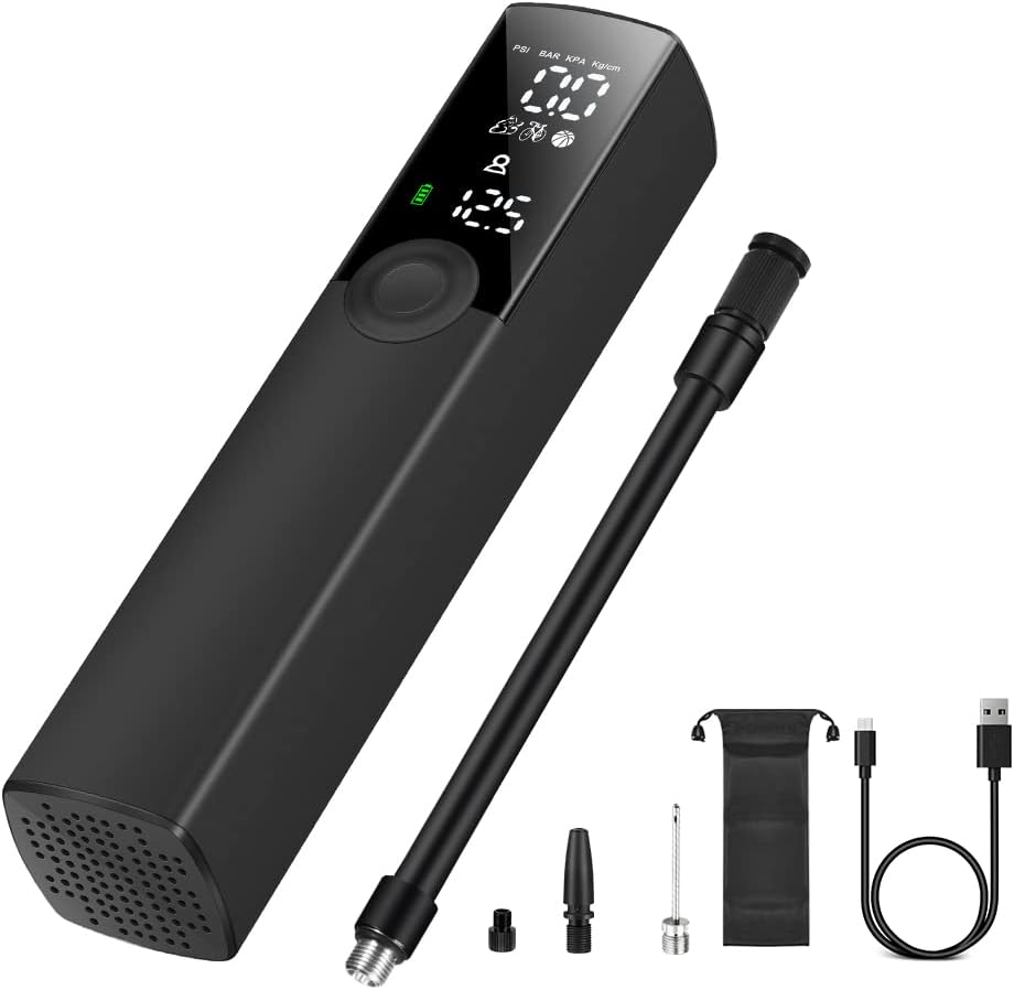 Tire Inflator Electric Bike Pump, Portable Air Pump, Auto Shut-Off, 120PSI, Rechargeable, Black, Pack of 2 A487