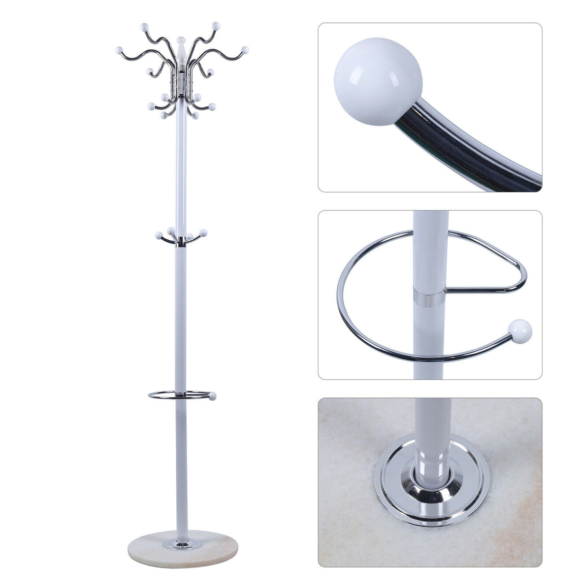 4 Tier White Coat Rack with 16 Hooks A4132