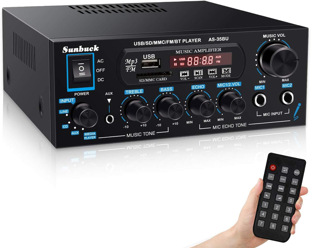 200W Dual Channel Bluetooth Stereo Amplifier Receiver with USB FM Radio Remote Control J638932