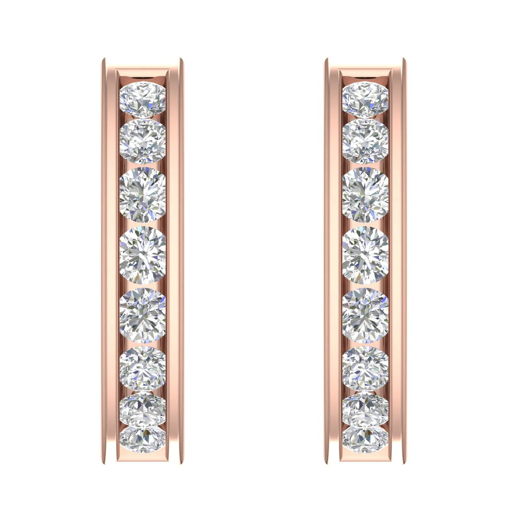 14K Rose Gold Channel Set Diamond Hoop Earrings D597282