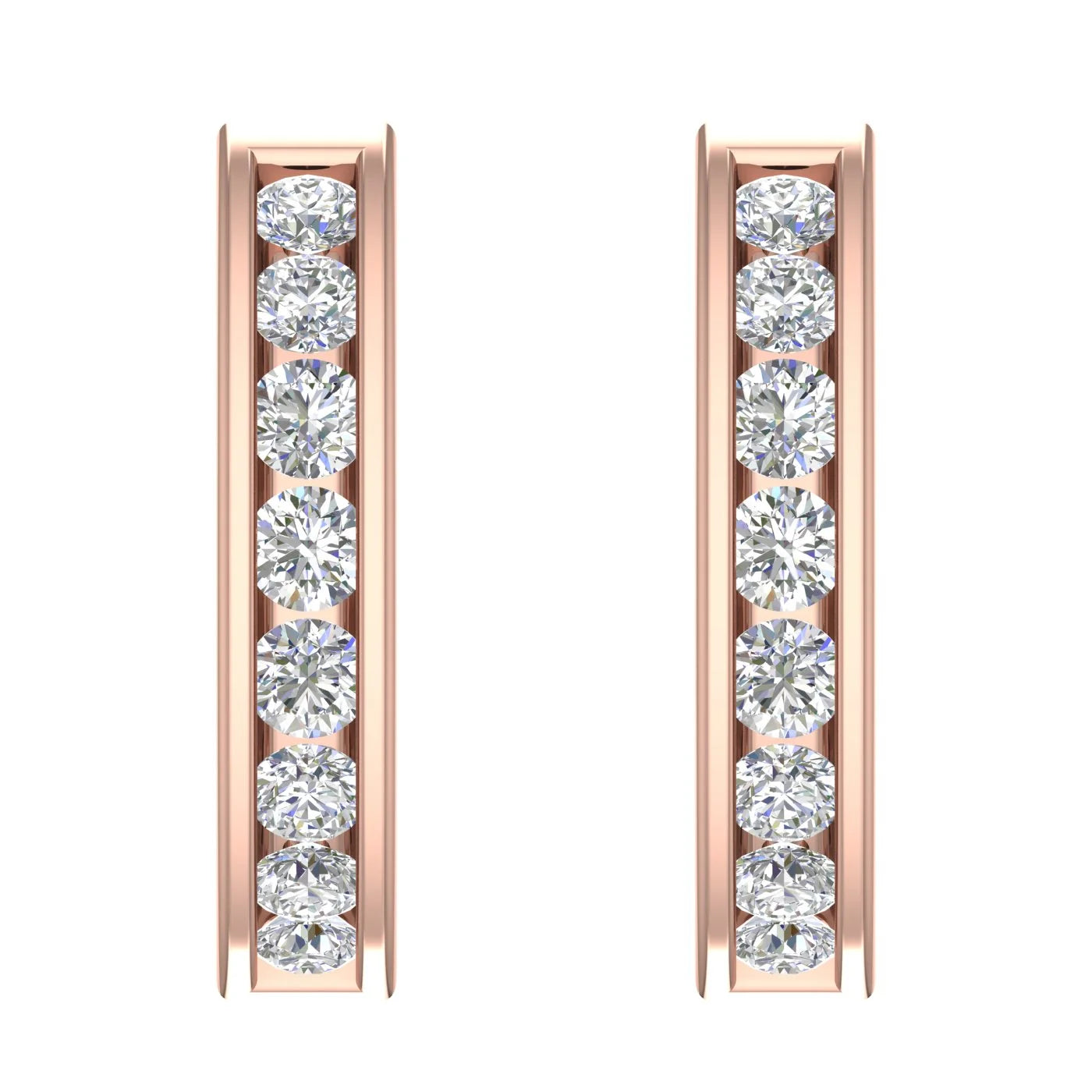 14K Rose Gold Channel Set Diamond Hoop Earrings D597282