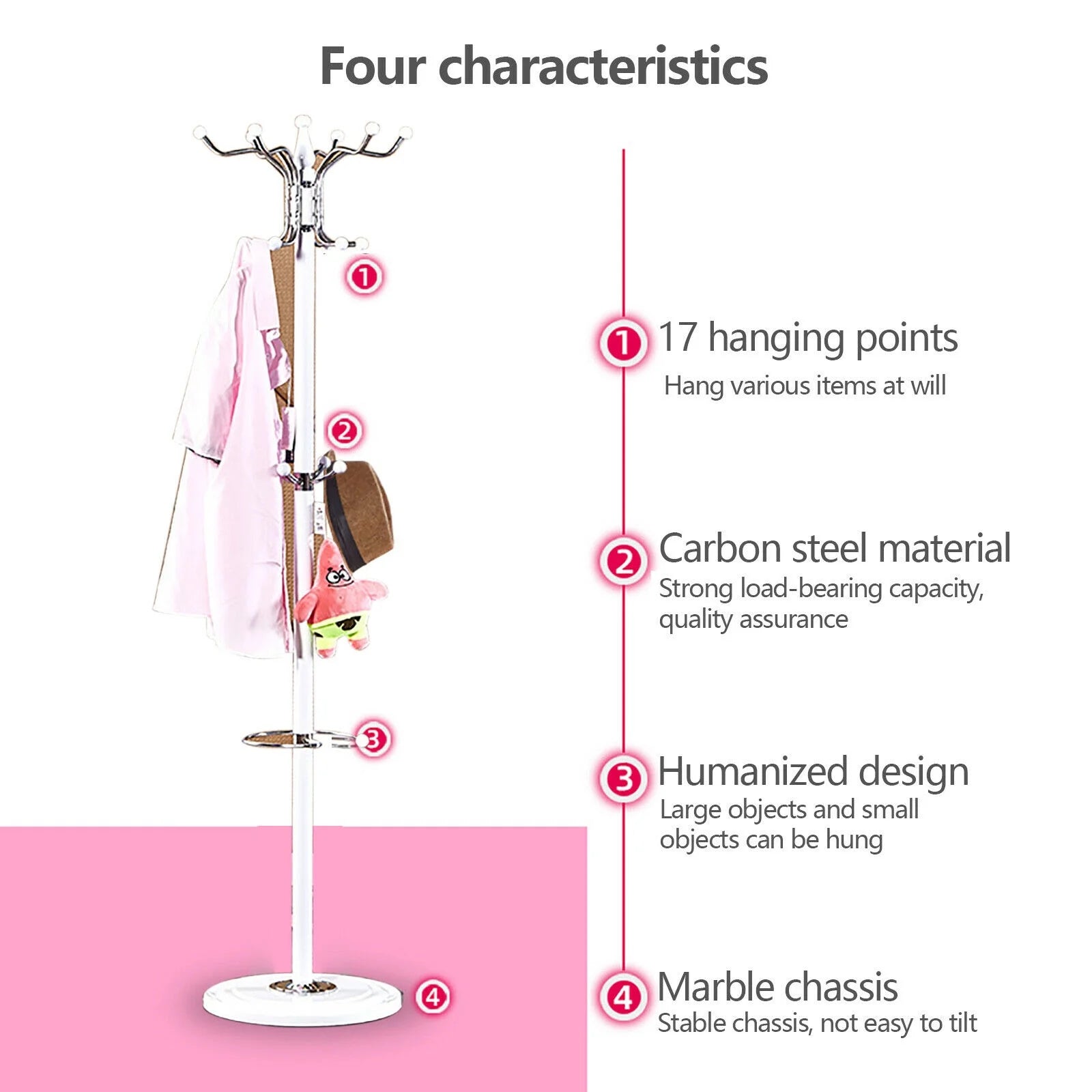 4 Tier White Coat Rack with 16 Hooks A4132