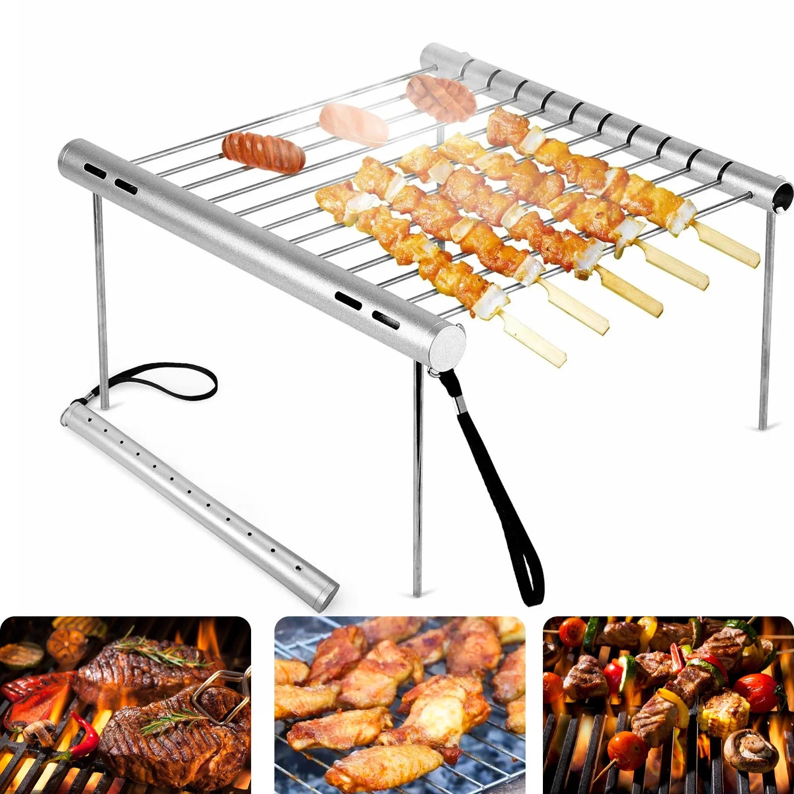 Portable Folding Barbeque Grill with Outdoor Baking Tray Holder M115