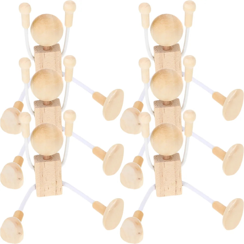 6pcs Unfinished Wooden Dolls Cartoon Robots F777
