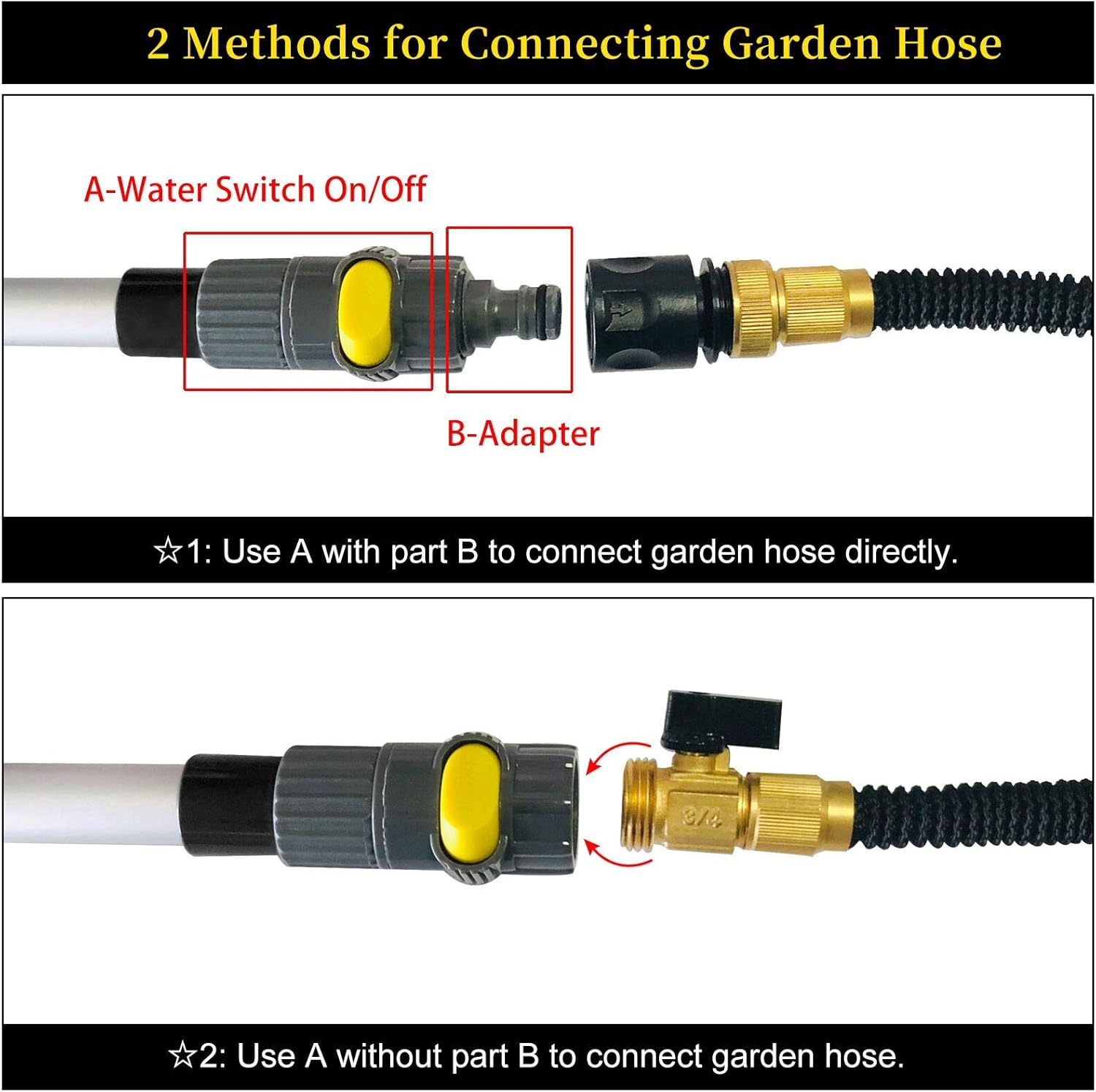 Soft Bristle Car Wash Brush with Long Handle Telescopic Extension Flow Through Brush with On/Off Switch Hose Attachment Pack of 2 R685