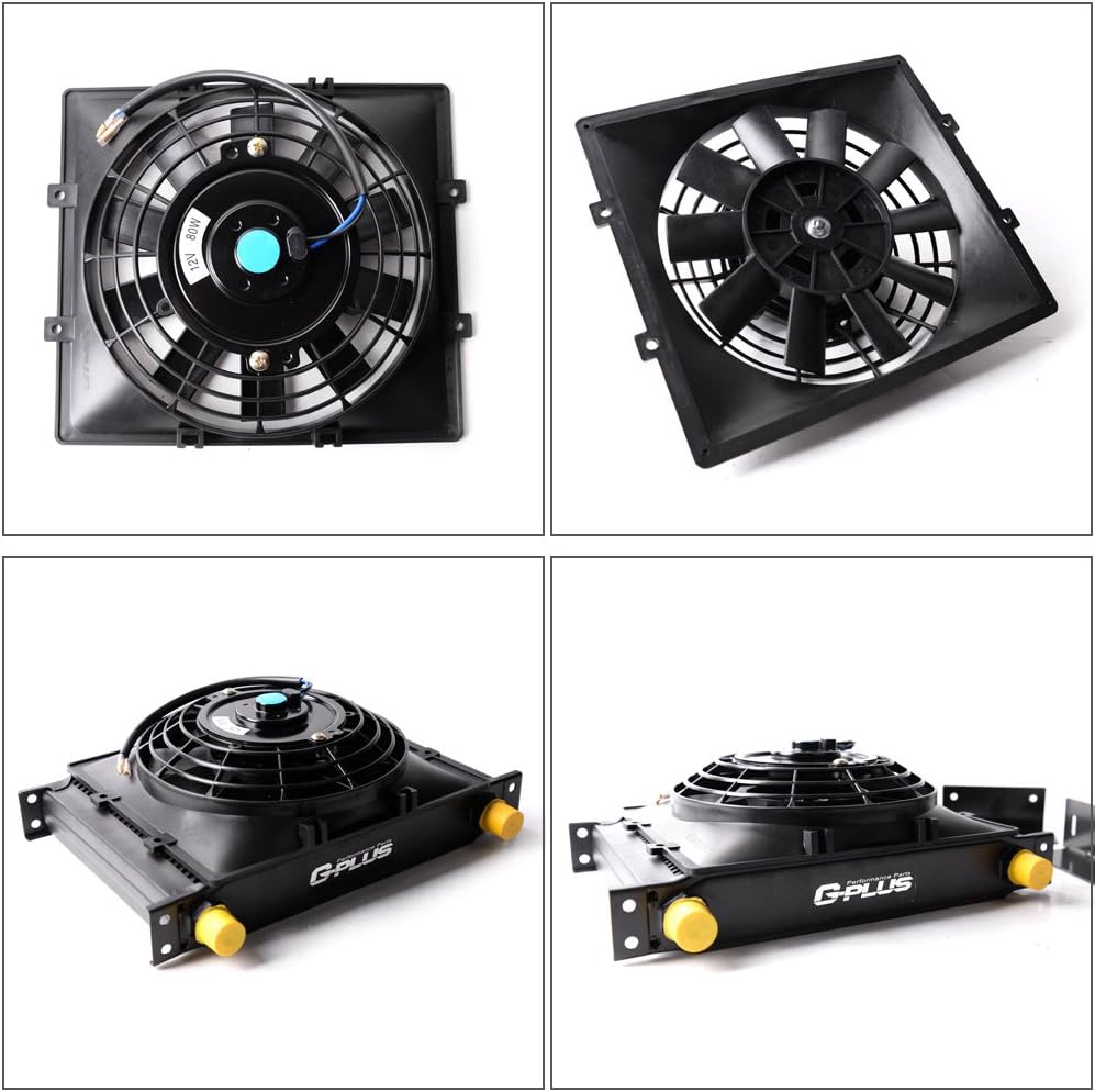 30 ROW Universal Engine Aluminum Oil Cooler Kit with 7" Electric Cooling Fan and Oil Filter Adapter Kit G31414