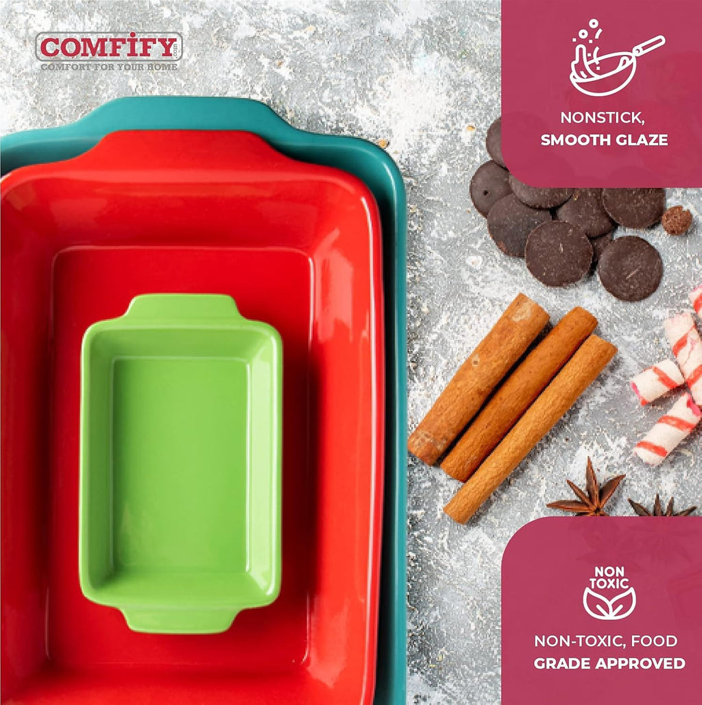 Ceramic Bakeware Set of 3 Stoneware Casserole Dish Rectangular Baking Pans E820