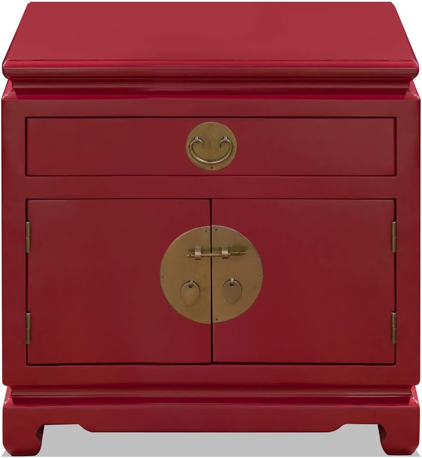 Matte Red Chinese End Cabinet with Brass Hardware G115