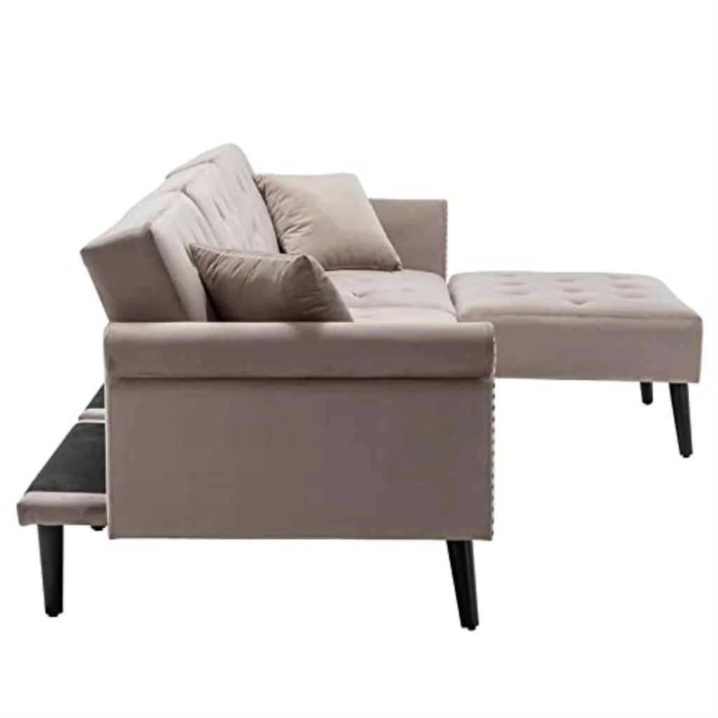 Silver Gray Velvet Sofa Bed with Ottoman and 2 Accent Pillows A89346