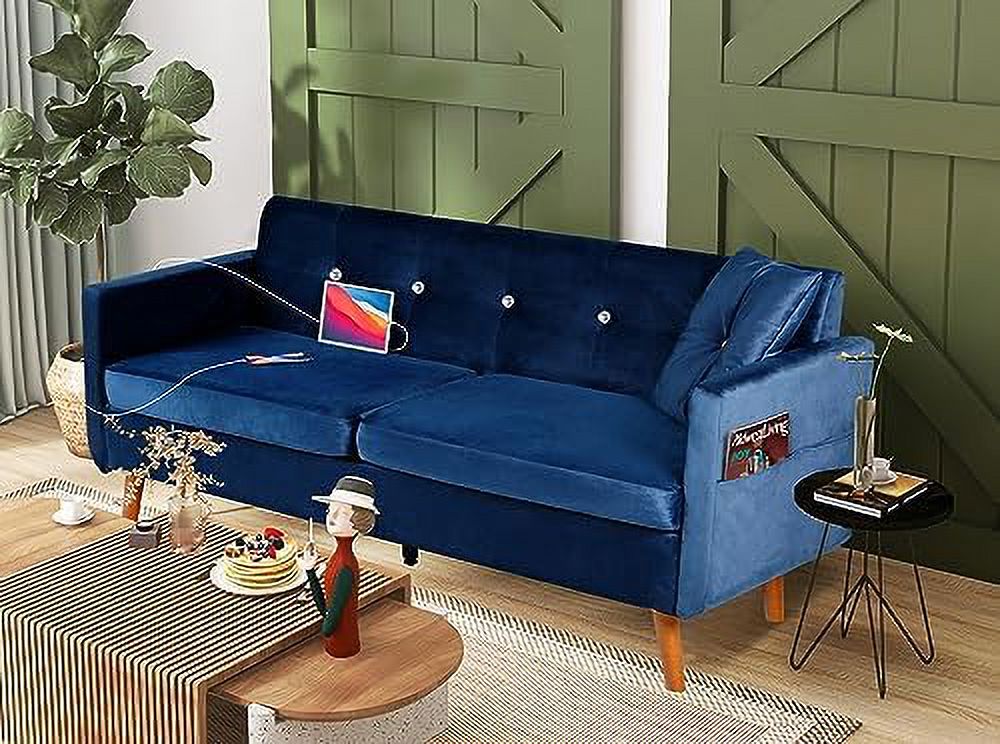 Light G Chenille Tufted 2-Seater Loveseat Sofa with USB Charging Ports R228976