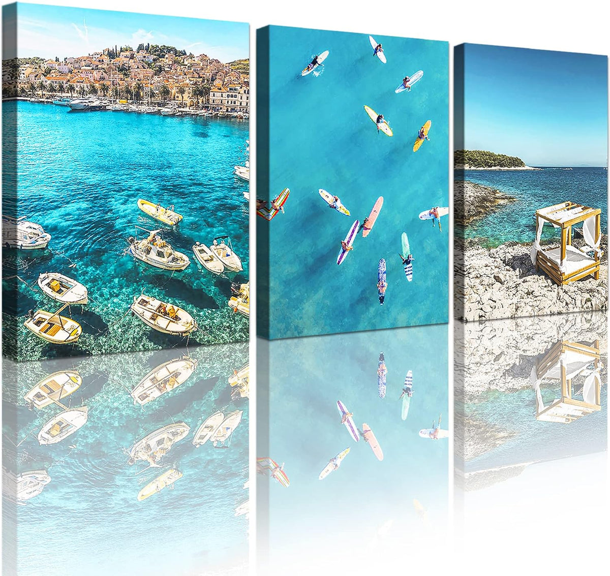 Seashell Beach Painting Seascape Coastal Blue Waves Canvas Print 12x16 inch x 3 Panels G94833