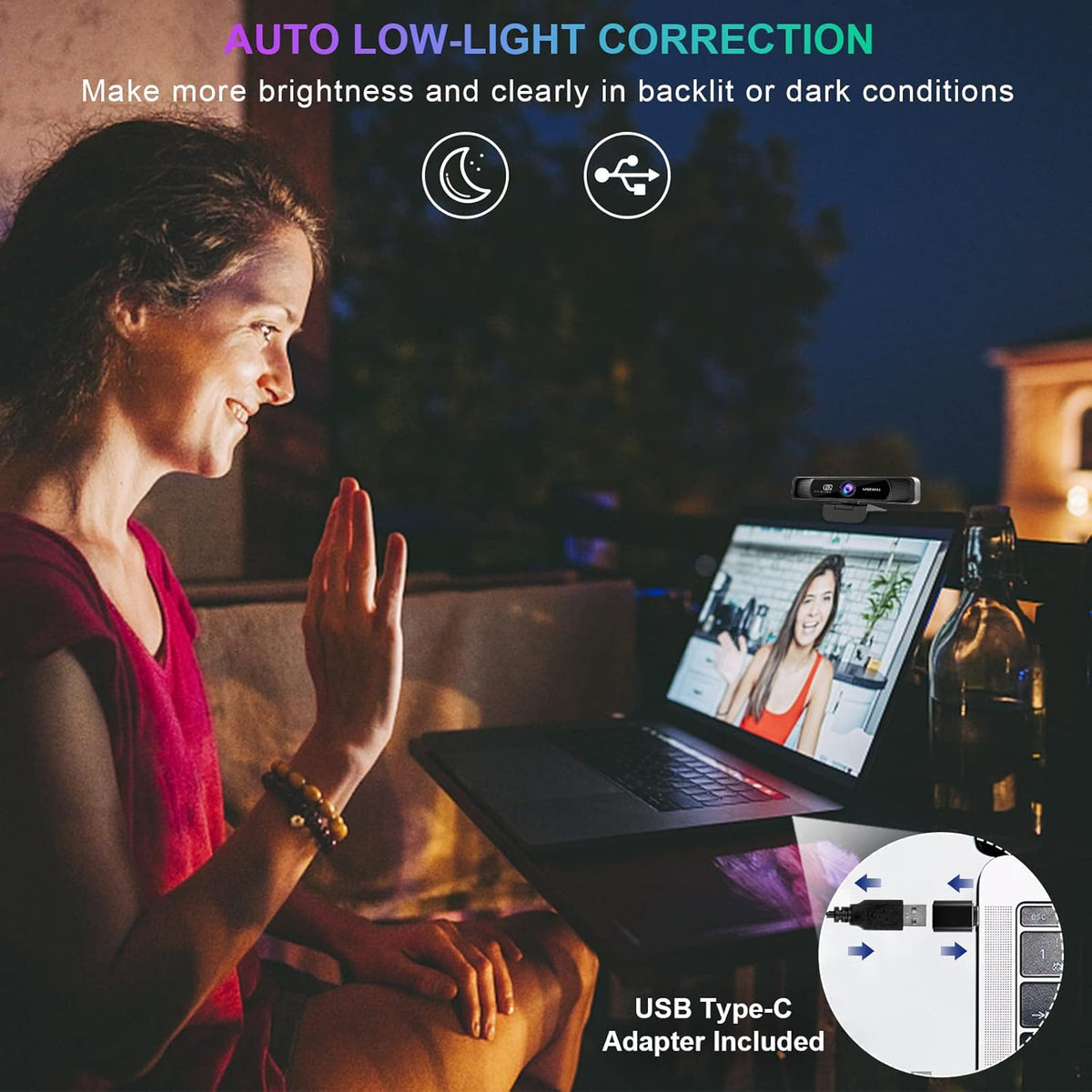 4K Webcam with Remote Control, Full HD, Auto-Focus 120° Wide Angle, Dual Noise Reduction Mics, Pack of 2 Q6034