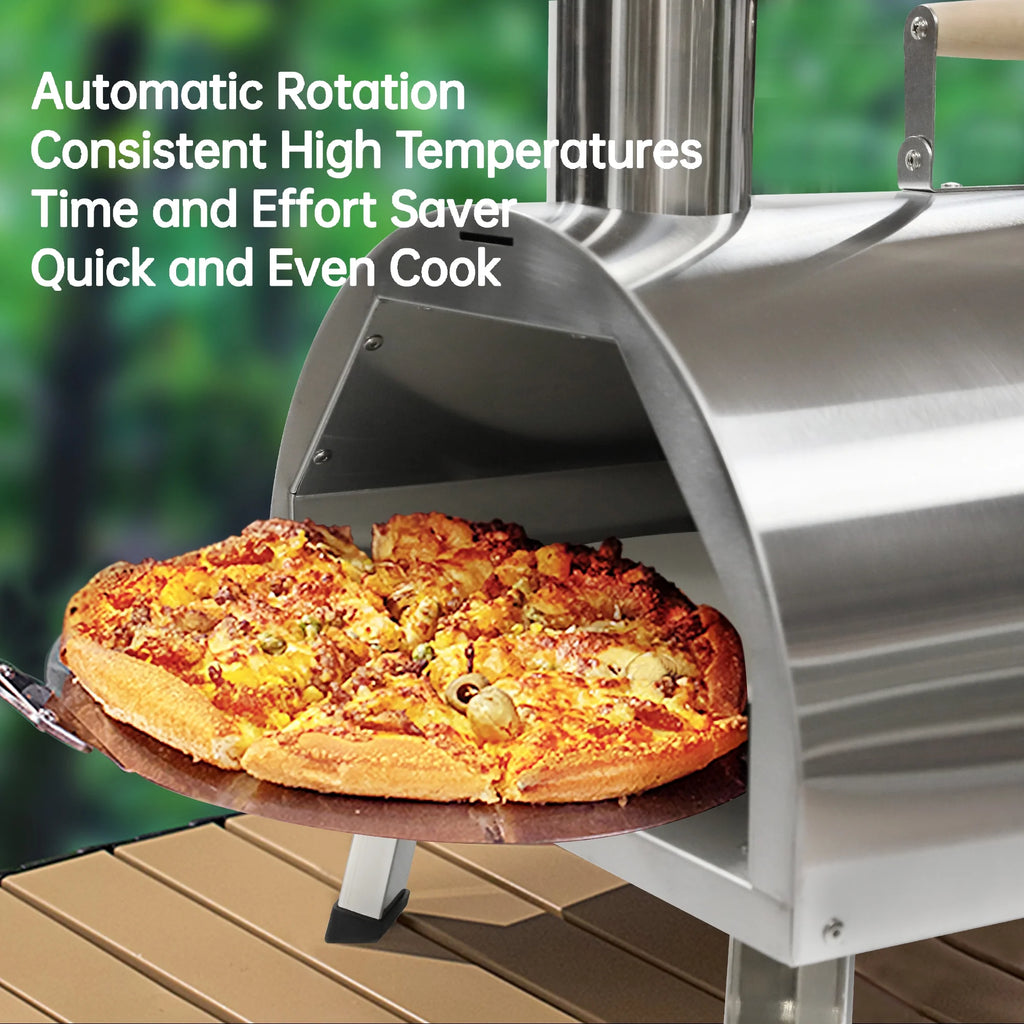 12" Stainless Steel Wood Fired Portable Pizza Oven with Built-in Thermometer Carry Bag A963145