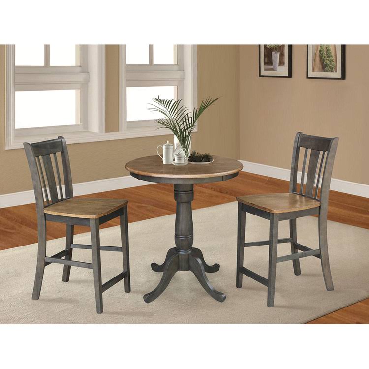 30 in. Round Pedestal Gathering Table with 2 Counter Height Stools Hickory I221663