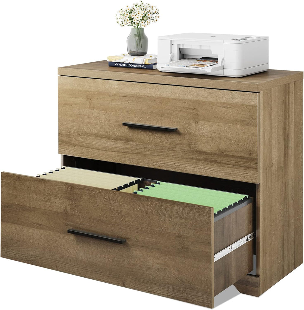 Gray Oak 2 Drawer Wood Lateral File Cabinet E697