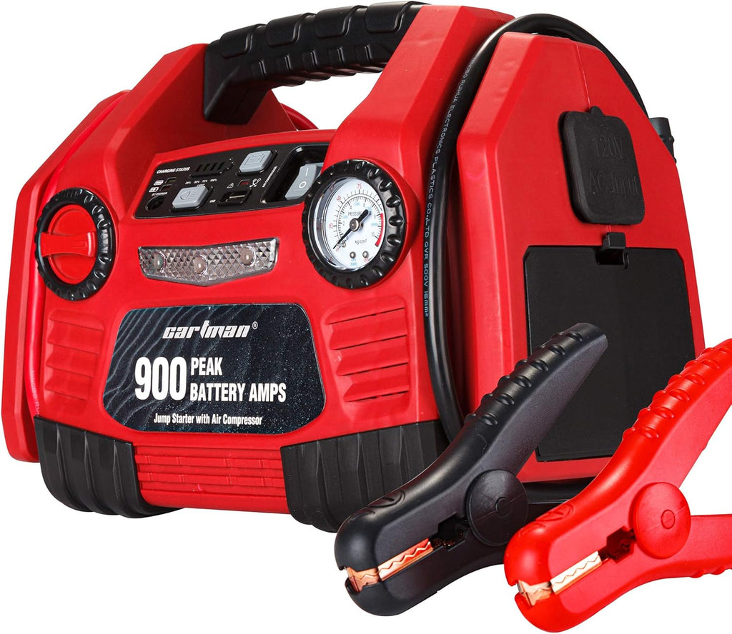 12V Portable Power Station Jump Starter with Air Compressor, 150PSI Tire Inflator, Battery Clamps W4908
