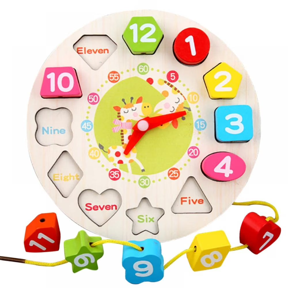 Wooden Puzzles for Toddler Shape Sorting Color Stacking Clock F434