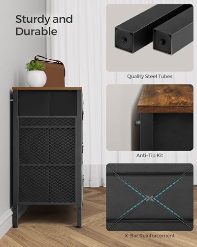 Rustic Brown and Black 7 Drawer Steel Frame Fabric Dresser D812