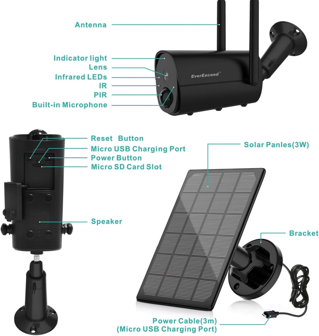 1080P Solar WiFi Wireless Security Camera with Night Vision F584217
