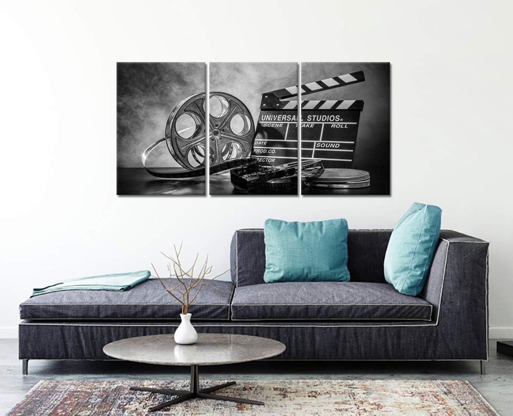 3 Piece Black and White Canvas Wall Painting Movie Clapper Board Poster Print Filmmaking Pictures Vintage Home Movie Theater Media Room Bar Pub House Decoration Easy to Hang 16x 24x3 PCS X56260