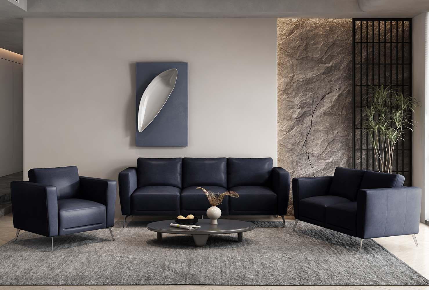 Blue Leather Loveseat V897
