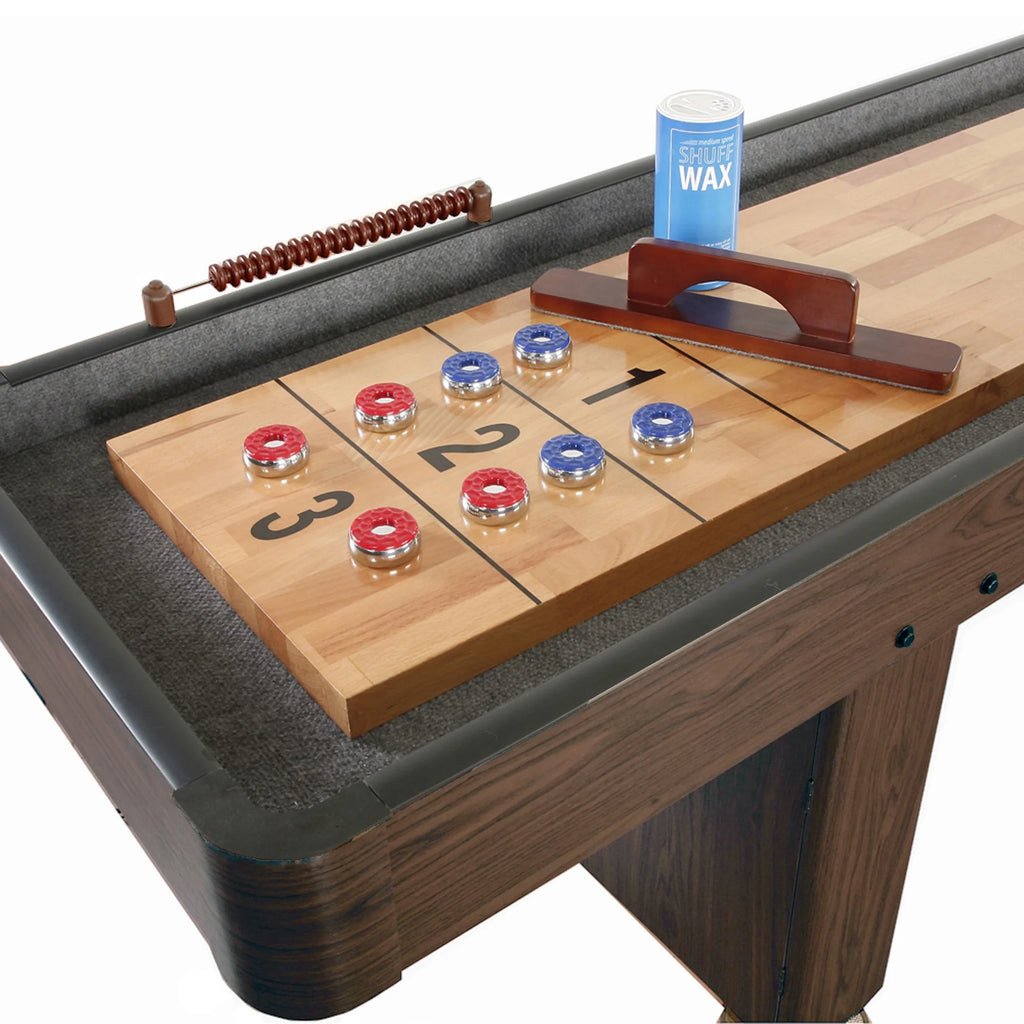 Walnut Finish Hardwood Shuffleboard Table with Storage Cabinets F33183