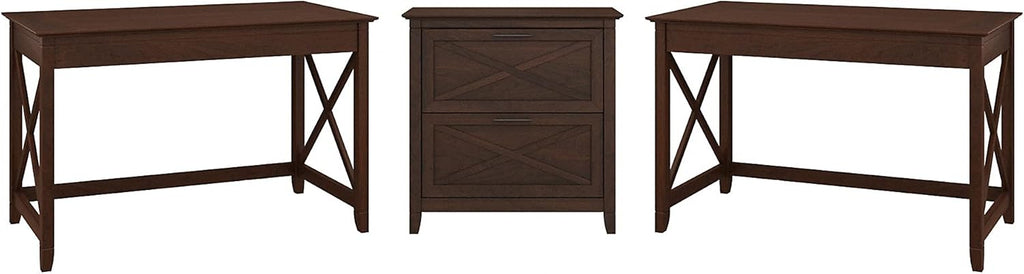 Reclaimed Pine 2 Person Desk Set with Lateral File Cabinet L80515