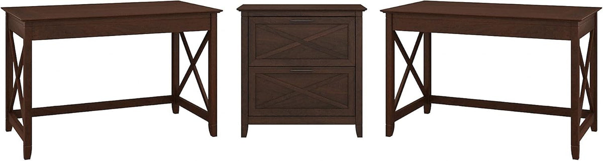 Reclaimed Pine 2 Person Desk Set with Lateral File Cabinet L80515