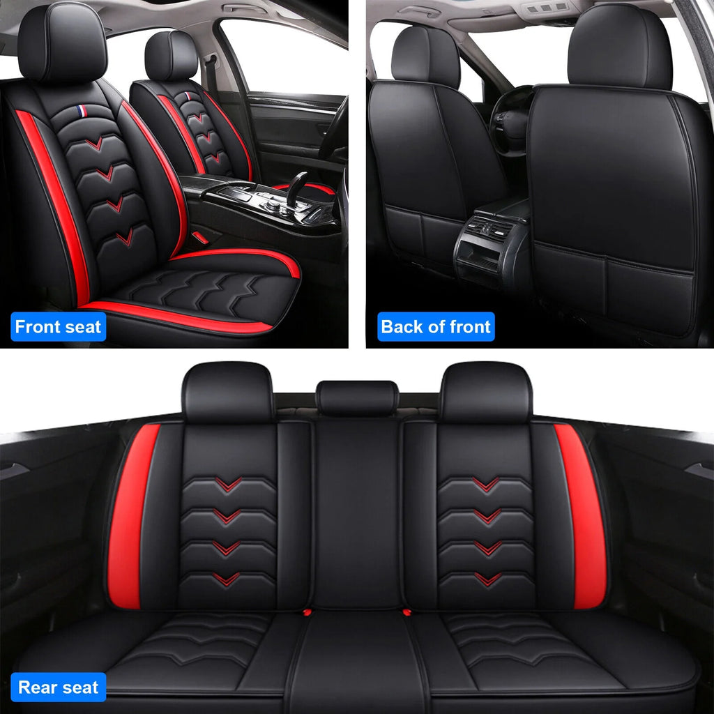 Black & Red Waterproof Leather Car Seat Covers Full Set T962460