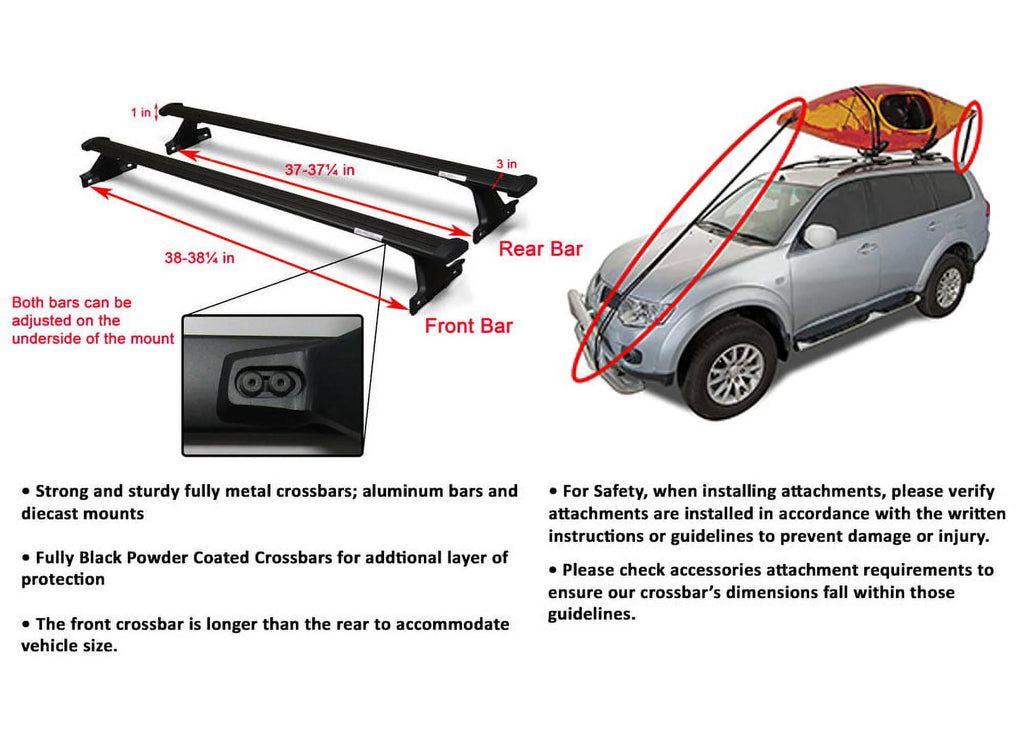 Black Aluminum Roof Rack Crossbars, Set of 2pcs C593