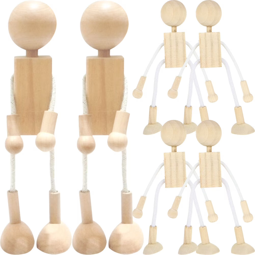 6pcs Unfinished Wooden Dolls Cartoon Robots F777