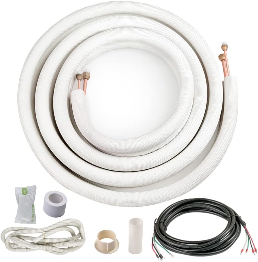 16 Ft. Mini Split Line Set 1/4" 1/2" & 3/8 Insulated Coil Copper Pipes with Nuts and Fittings Z98995