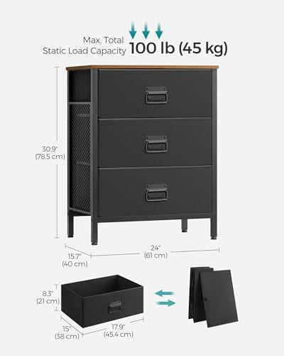 Rustic Brown and Black 7 Drawer Steel Frame Fabric Dresser D812
