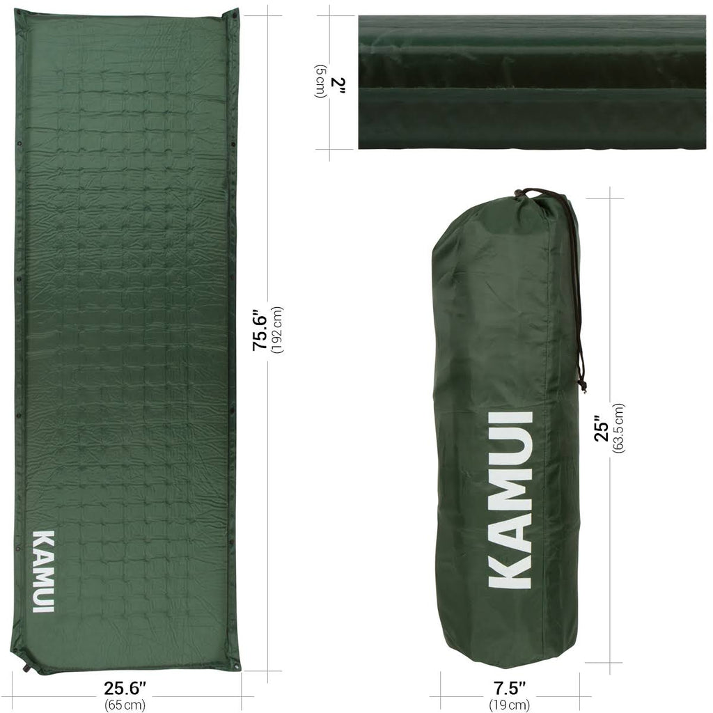 Green Self Inflating Sleeping Pad 2 inch Thick Foam Connectable V7813