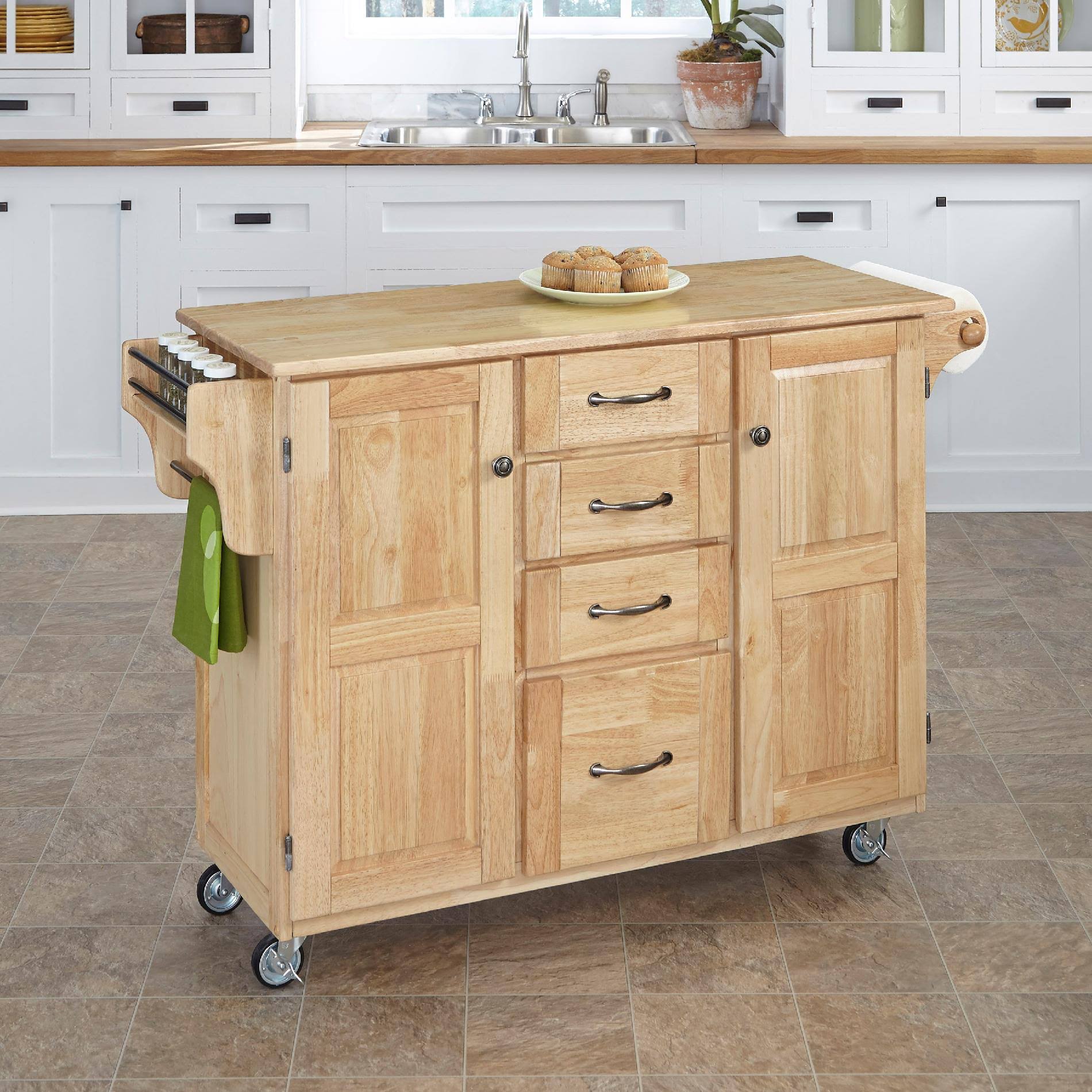 Natural Kitchen Cart with Drawers & Doors W745