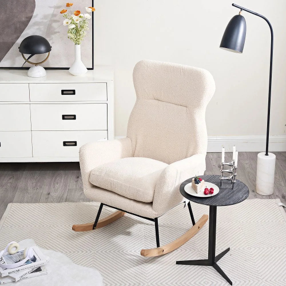 Teddy Material Rocking Chair with High Backrest Y338
