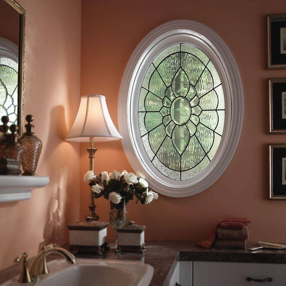 Decorative Glass Fixed Oval Vinyl Window, Black Caming in White H2971